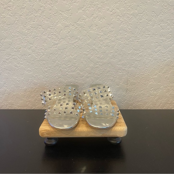Katy Perry Silver Clear Studded Block Heel Sandals Size: 7.5 Preloved - Picture 3 of 11